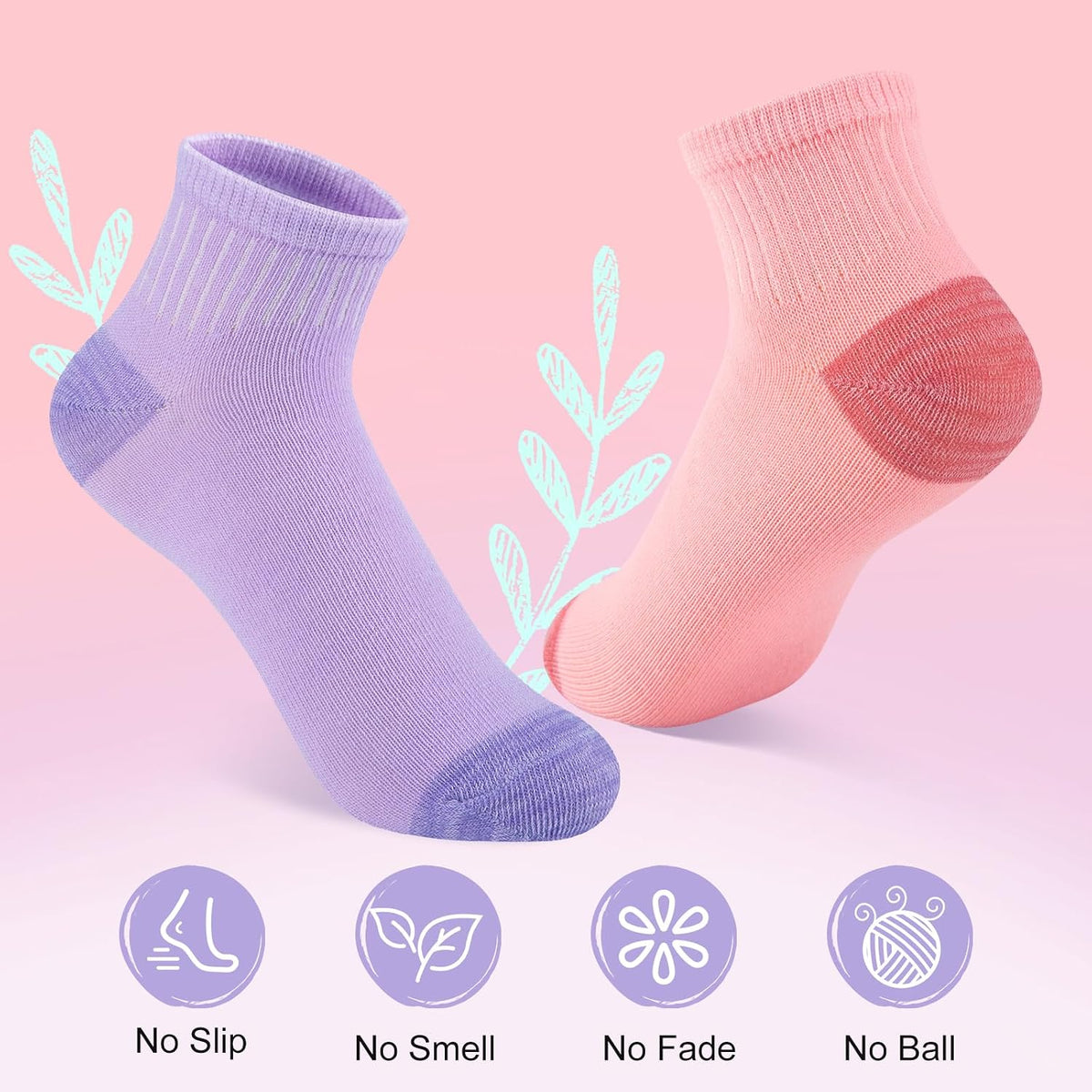 20 Pairs Girls Ankle Socks, 4-7/7-10/10-12 Years Old, Color&White Socks for Kids, Comfortable Little Girls Sock