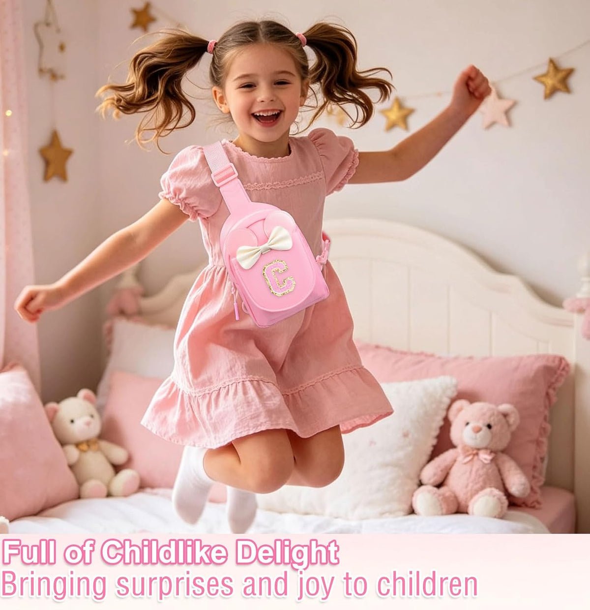 Girls Birthday Gifts for Kids - Initial Pink Small Sling Bags for Girl Fanny Pack Belt Bag for Crossbody Bags Purse for Kids Little Girl Gifts Pink A