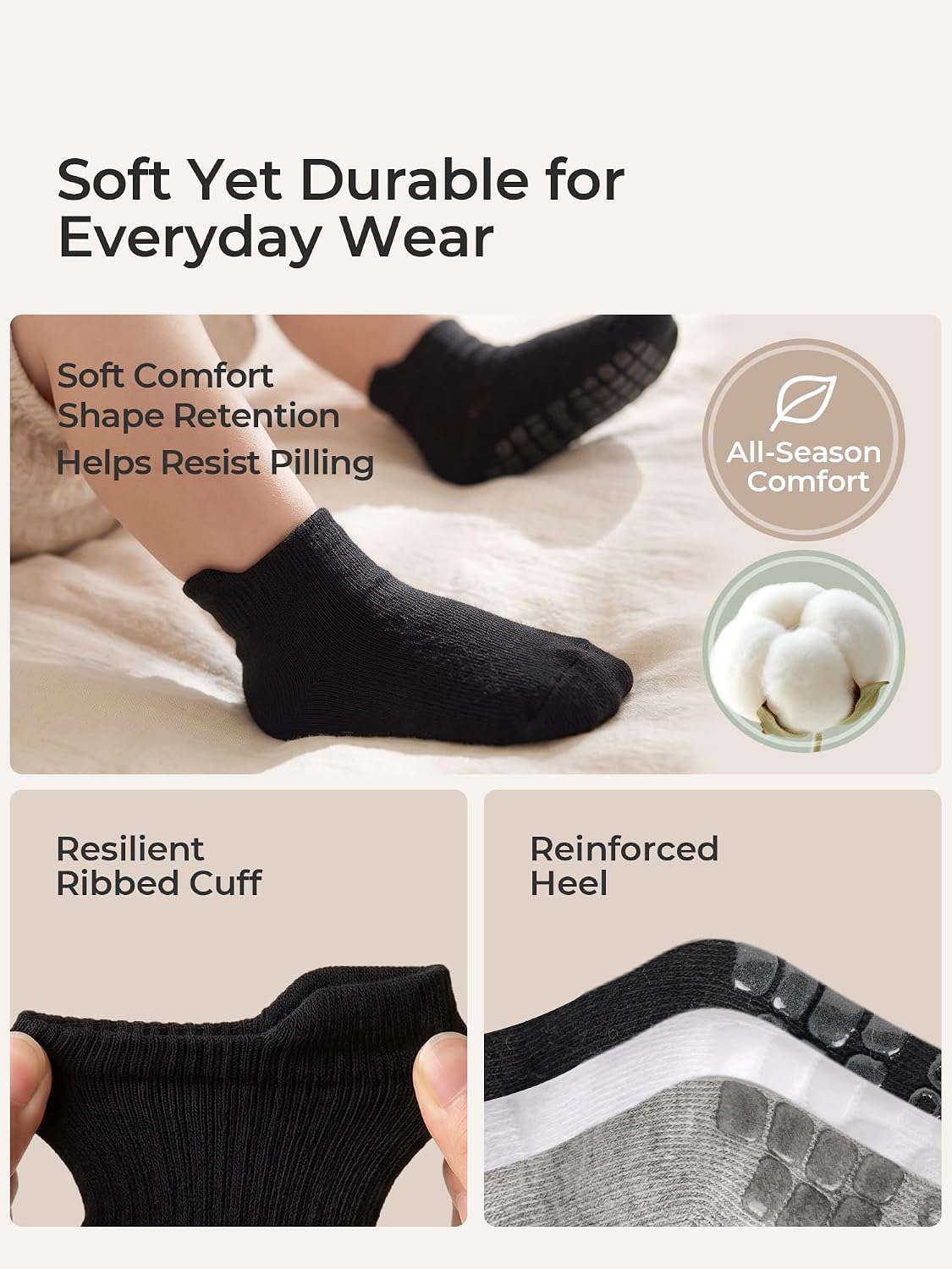 Non-Slip Baby Cotton Ankle Socks with Grippers for Toddler Walking