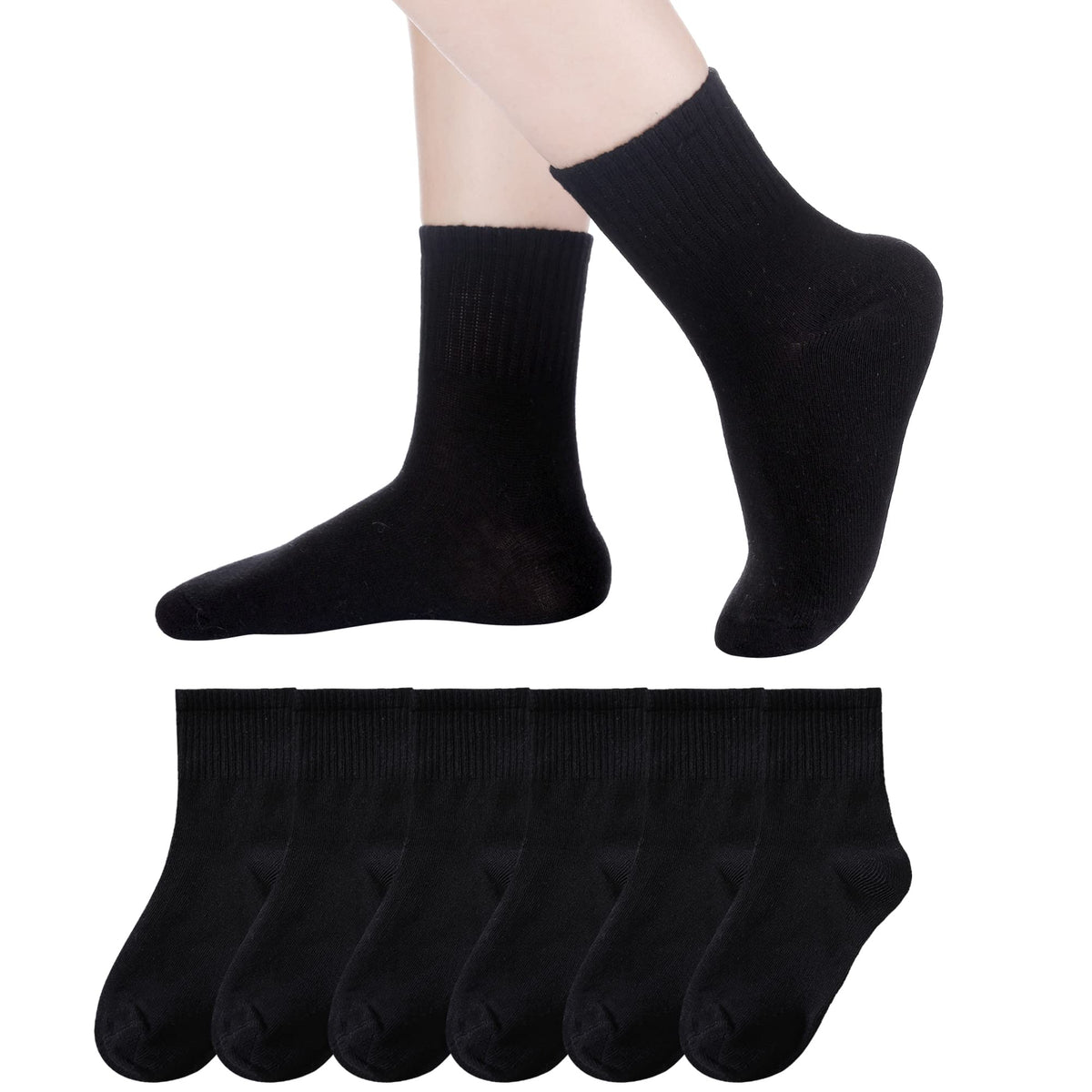 Eyean Kids Athletic Crew Socks Boys Girls Cotton School Uniform Casual Basic Socks 6 Pairs
