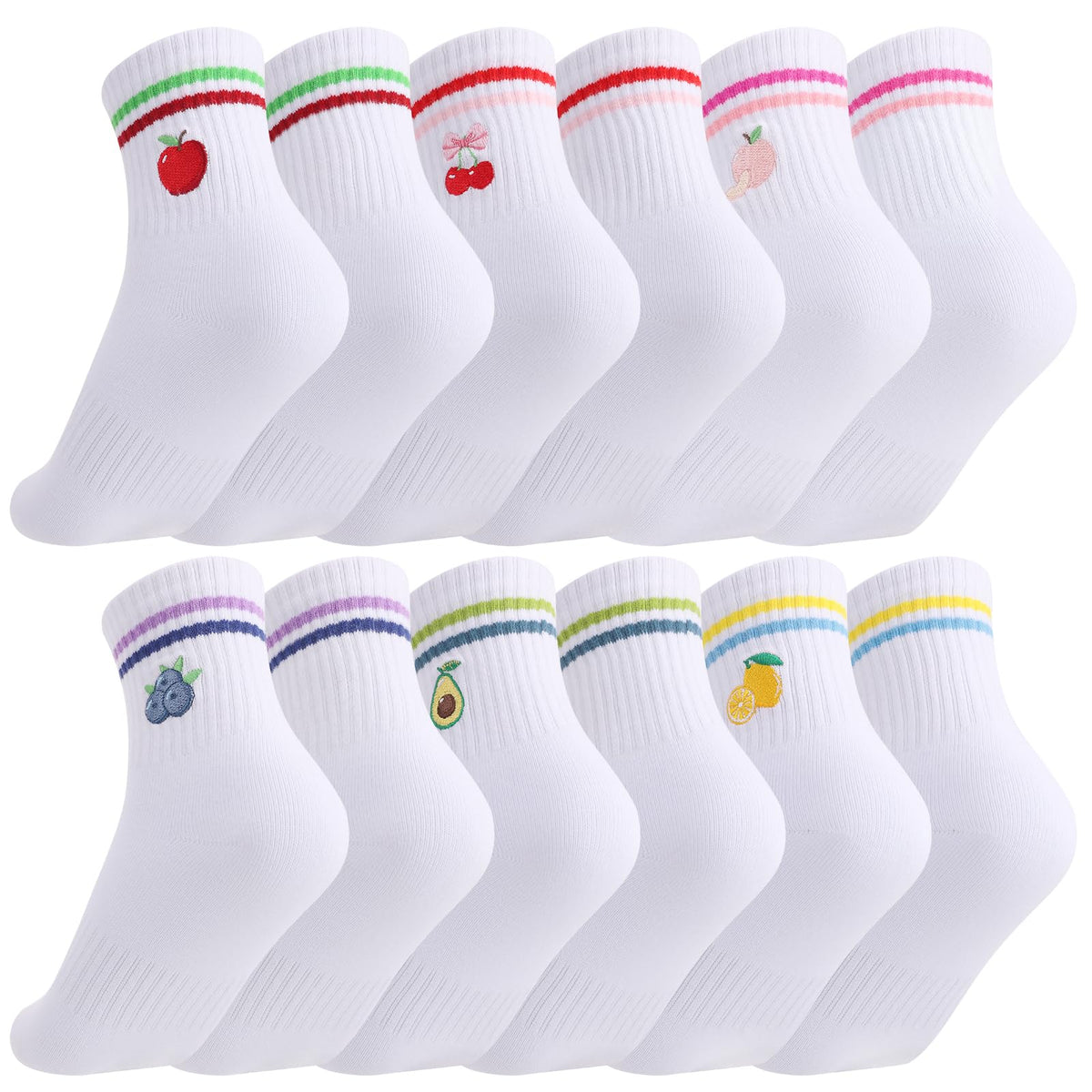 Jspupifip 6 Pairs Kids Girls Pink White Crew Athletic Socks Age 3-12 Years