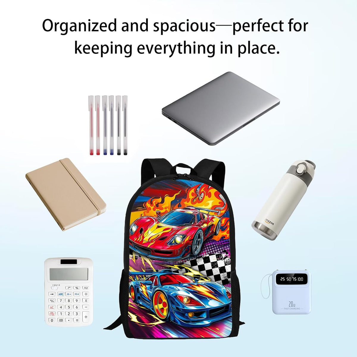3PCS Car Backpack for Boys 17 Inch Kids Bookbag for School with Lunch Box and Pencil Case, Reusable School Backpacks Set for Kids Children Teens Elementary