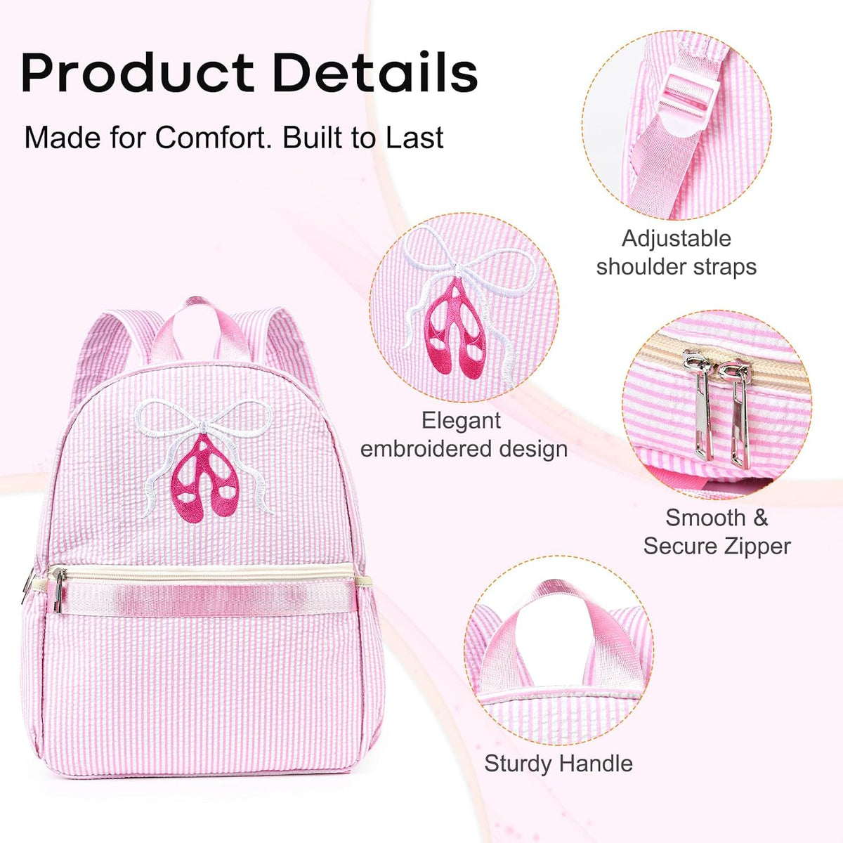 Dance Backpack for Girls, 7L Cute Dance Bag for Dancer Lightweight Small Gym Sport Weekender Ballet Travel Bag – Pink