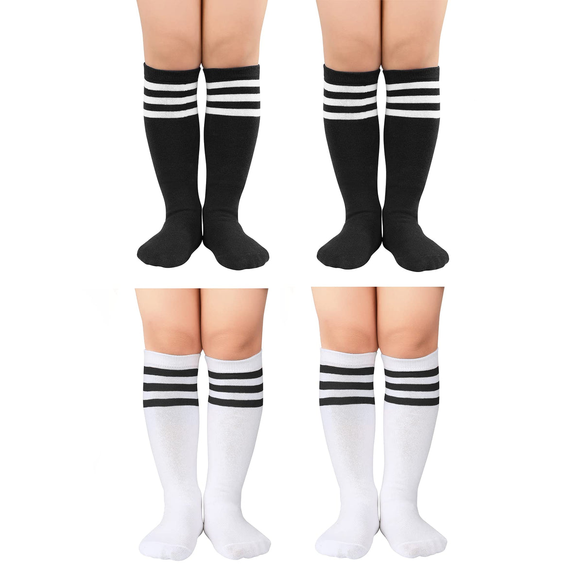 Zando 4 Pairs Kids Soccer Socks Athletic Youth Boys Girls Knee High Socks
