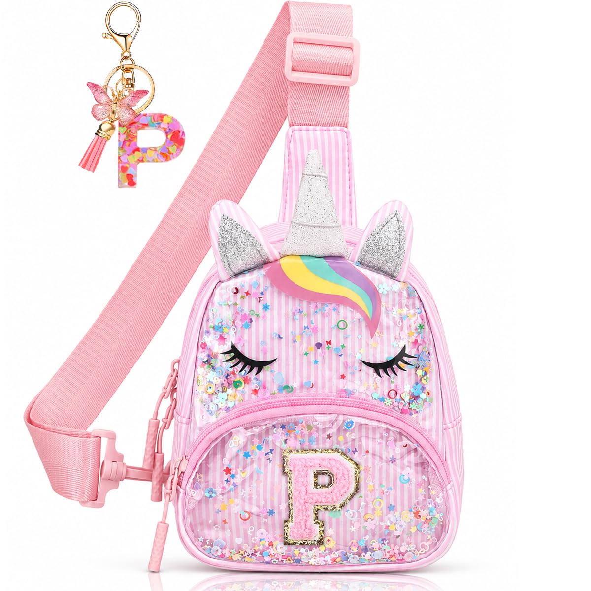 Initial Sling Bag for Girls - 3-7 Year Old Girl Birthday Gifts, Clear Letter Small Crossbody Bag Purses Toddler Kid Gifts Stuff Pink L