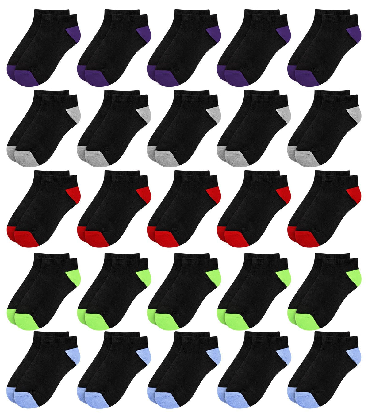 BOOPH 25Pack Kids Low Cut Ankle Socks Boys Girls Half Cushion Athletic Sock