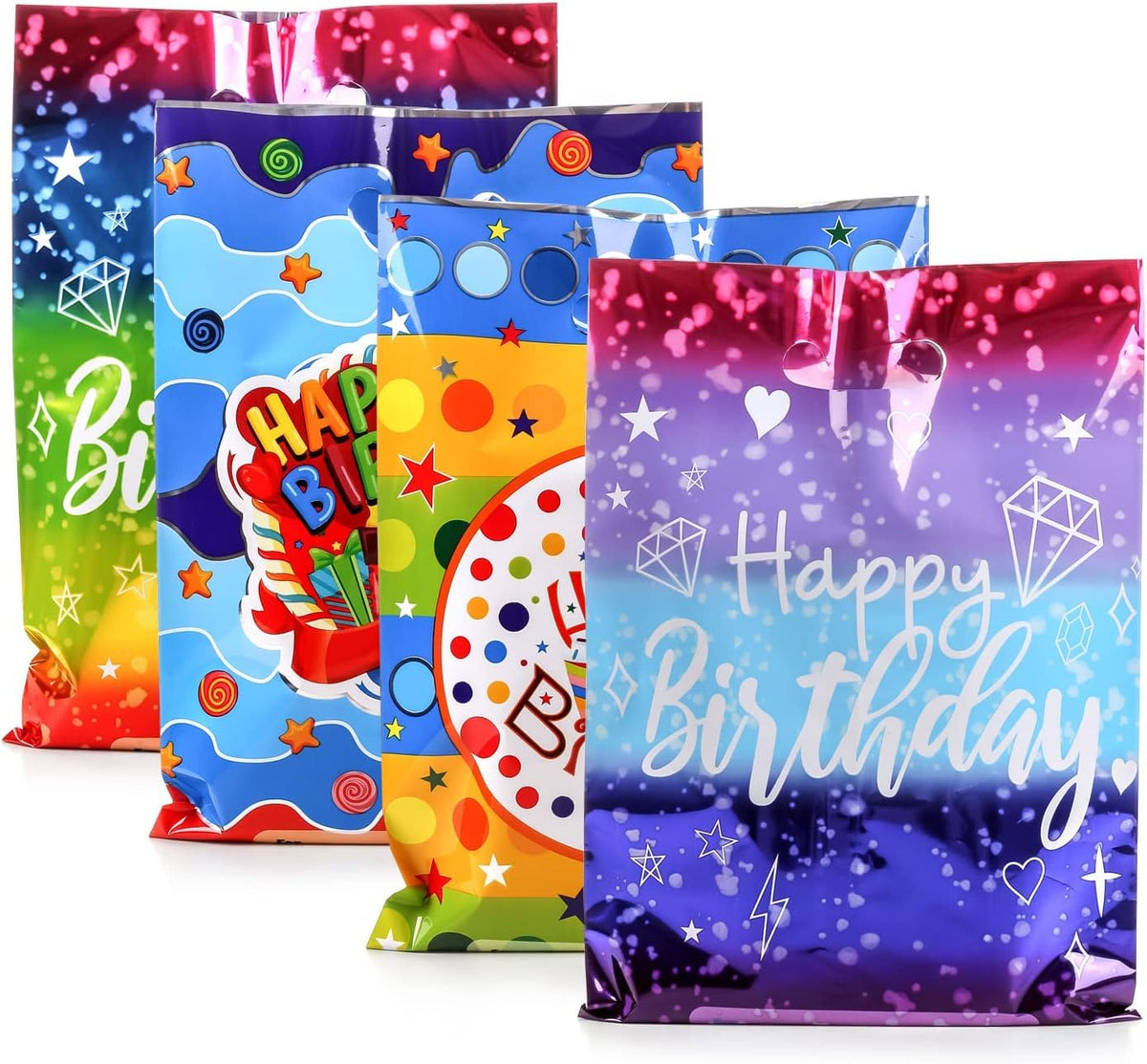 PintreeLand Happy Birthday Party Favor Bags 40 PCS, Plastic Goodies Loot Gift Bags Bulk for Kids Baby Girls & Boys Birthday Party Supples (B Style 40 Packs)
