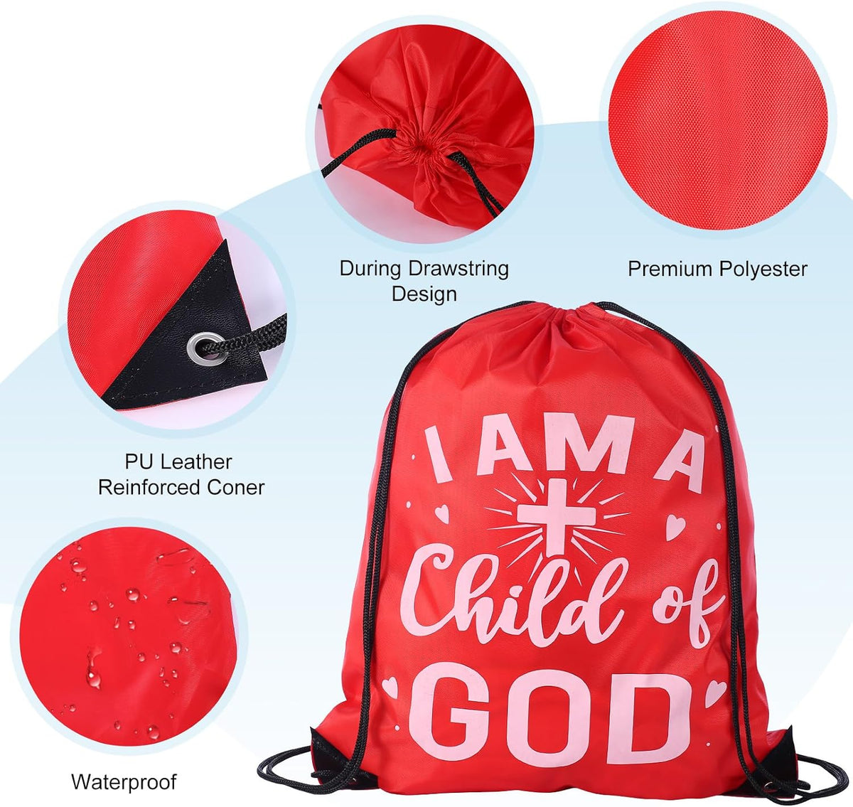 VZZNN 30 Pcs I Am a Child of God Drawstring Backpacks,Christian Gift Bags
