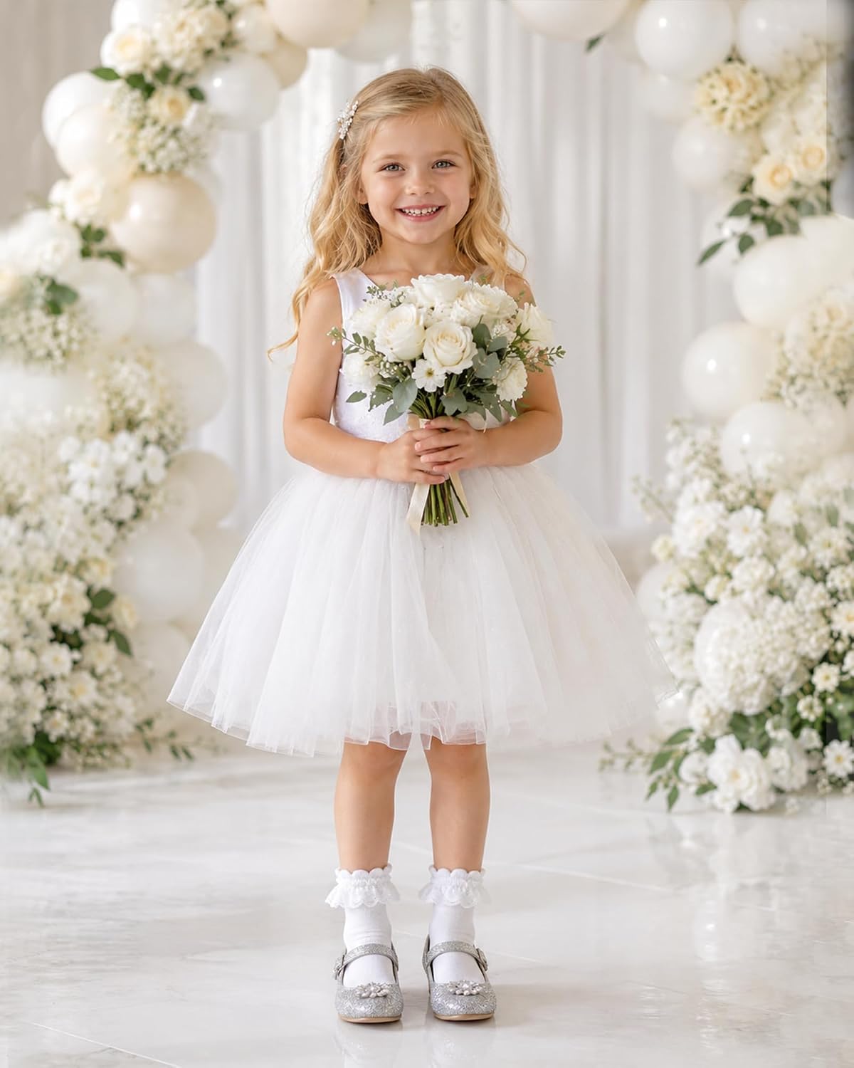 Funjoon Girls White Ruffle Socks Toddler Lace Frilly Dress School Ankle