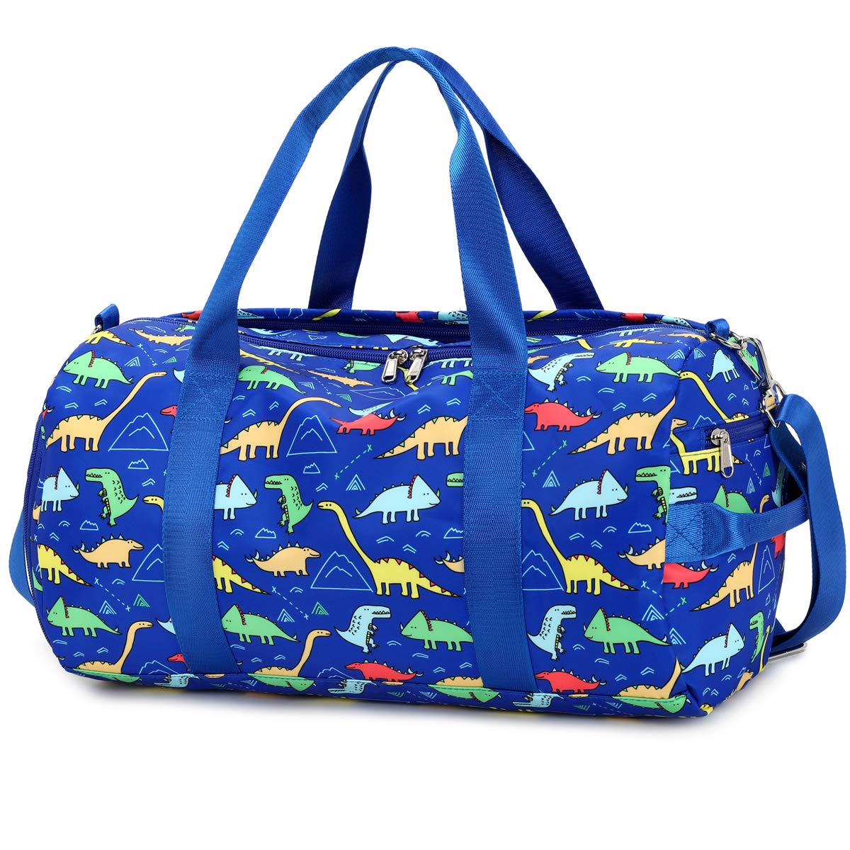 CAMTOP Kids Duffel Overnight Bag Boys Girls Toddler Weekender Carry-On Personalized Tote for Travel Gym Sport (A-Blue Dinosaur)
