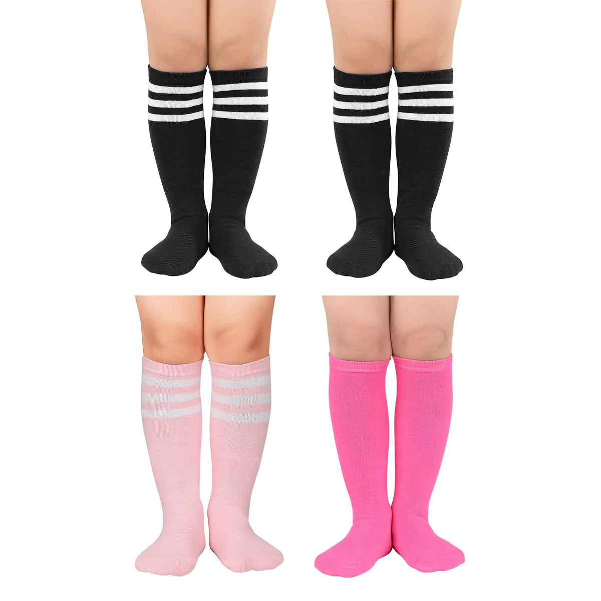 Zando 4 Pairs Kids Soccer Socks Athletic Youth Boys Girls Knee High Socks