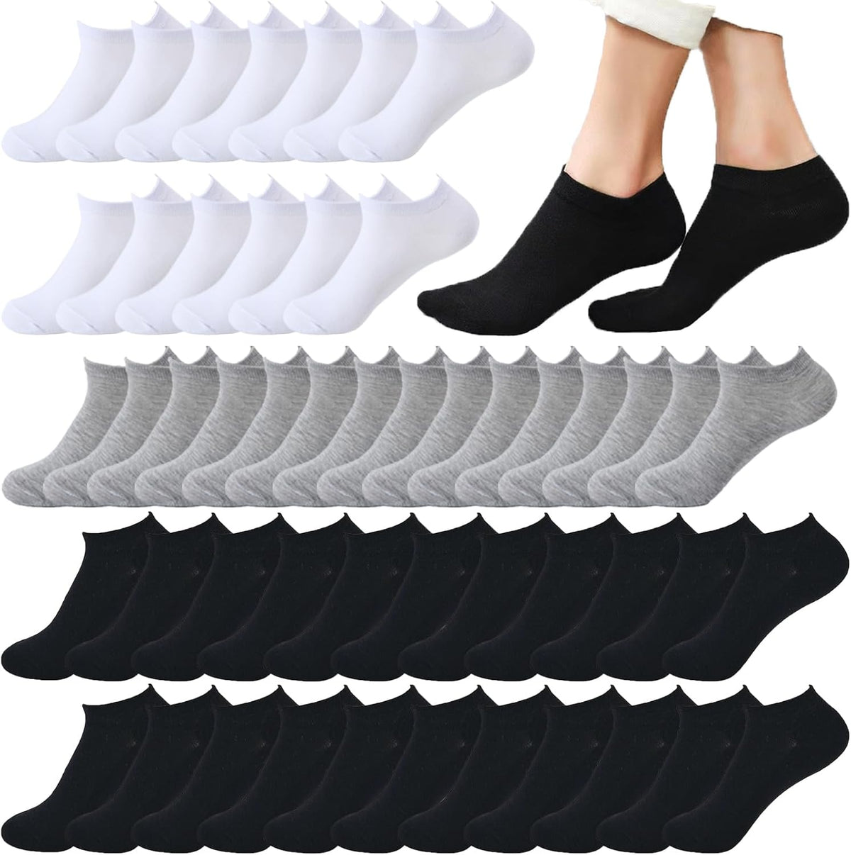 12-30 Pairs Low Cut Ankle Socks for Women No Show Casual Breathable Athletic Socks Bulk for Sport