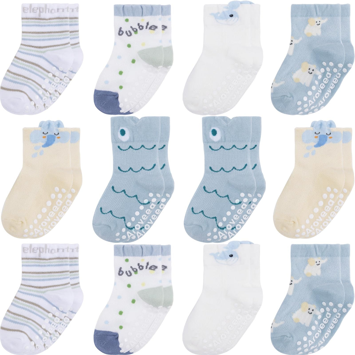 Aroveea Toddler Socks Non Slip Grip Ankle Baby 12 Pack for Kids Boys Girls