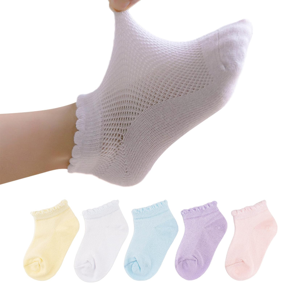 5 Pack Toddler Girls Boys Mesh Thin Cotton Low Cut Kids No Show Ankle Socks