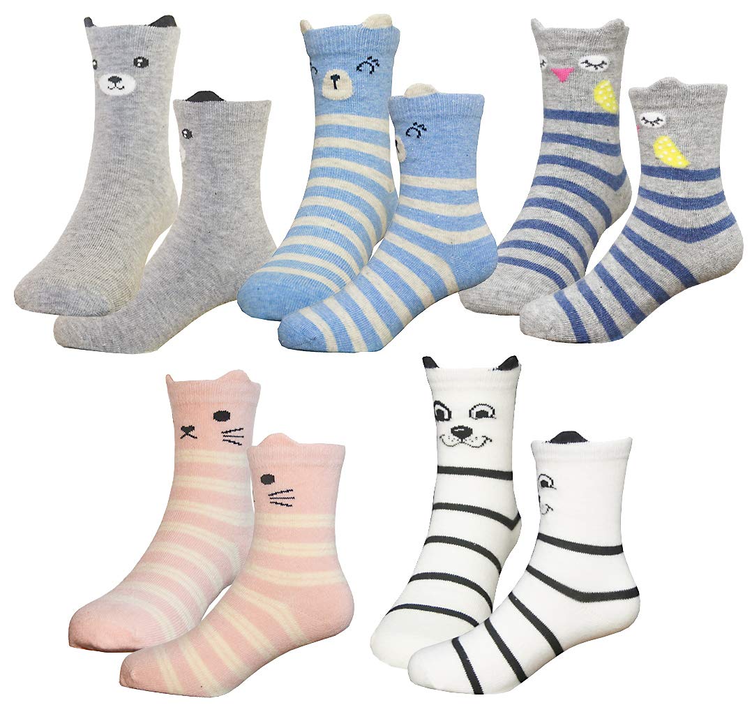 Hzcojulo Kids Toddler Big Little Girls Fashion Cotton Crew Cute Socks -5 Pairs