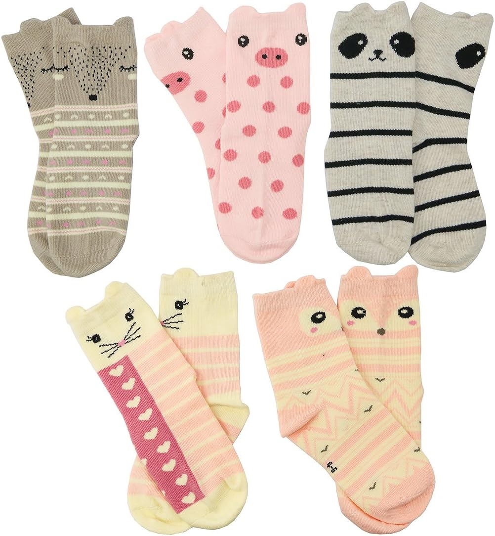 Hzcojulo Kids Toddler Big Little Girls Fashion Cotton Crew Cute Socks -5 Pairs