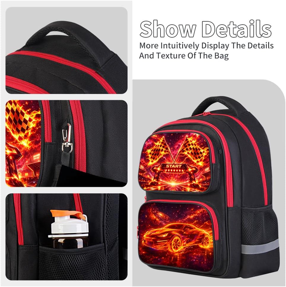 Cartoon Kids Backpack for School - 17 Inch Lightweight Bookbag with 3D Reflective Design & Luminous Safety Strips | Durable 600D Polyester, Adjustable Straps for Ages 6-18