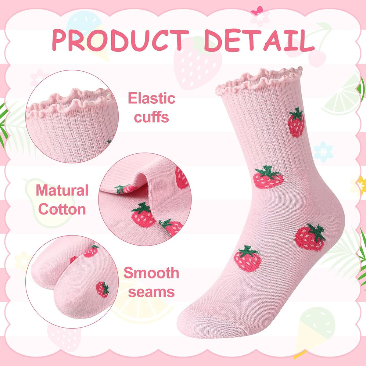6 Pairs Girls Ruffle Crew Socks Cute Cotton Frilly Socks