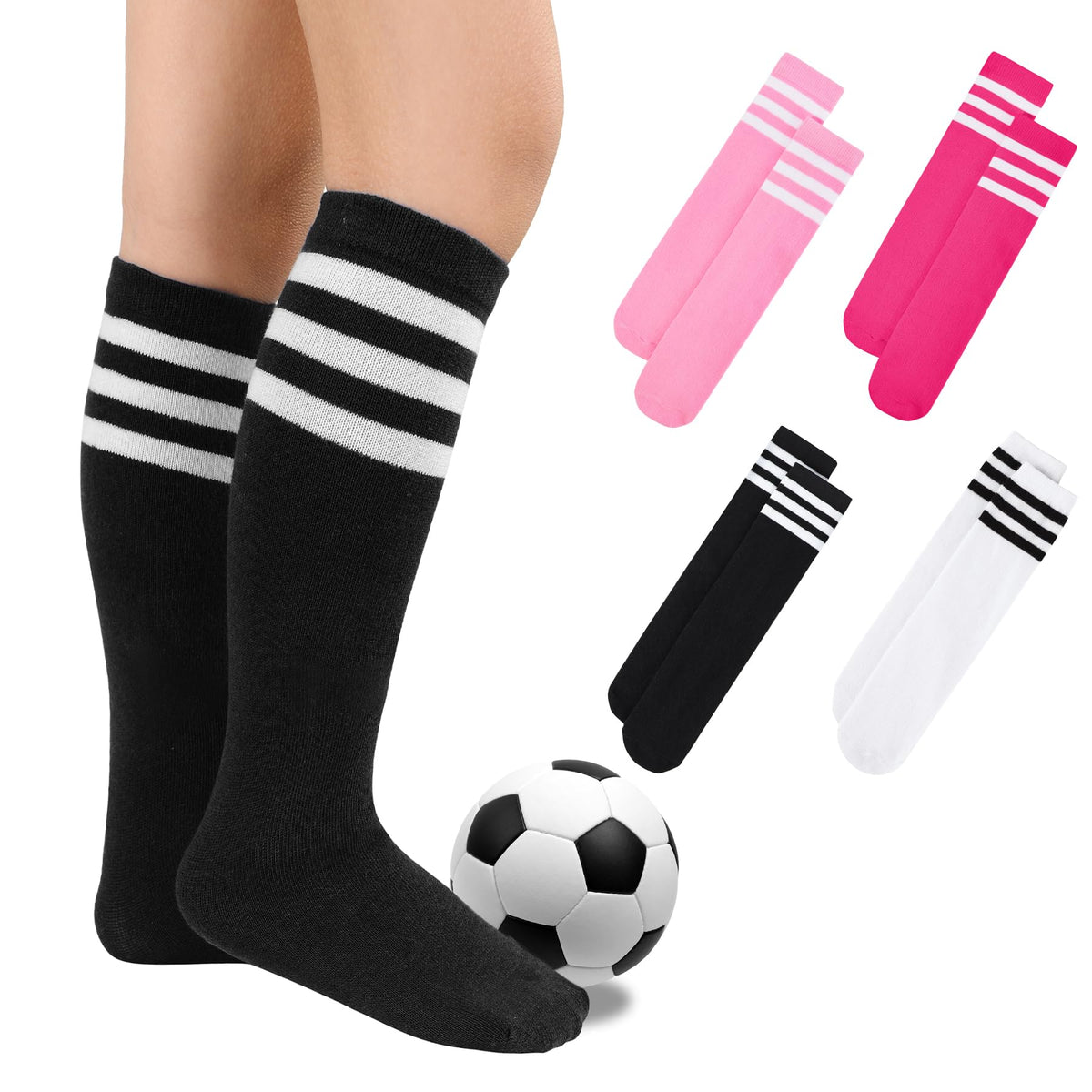 Zando 4 Pairs Kids Soccer Socks Athletic Youth Boys Girls Knee High Socks