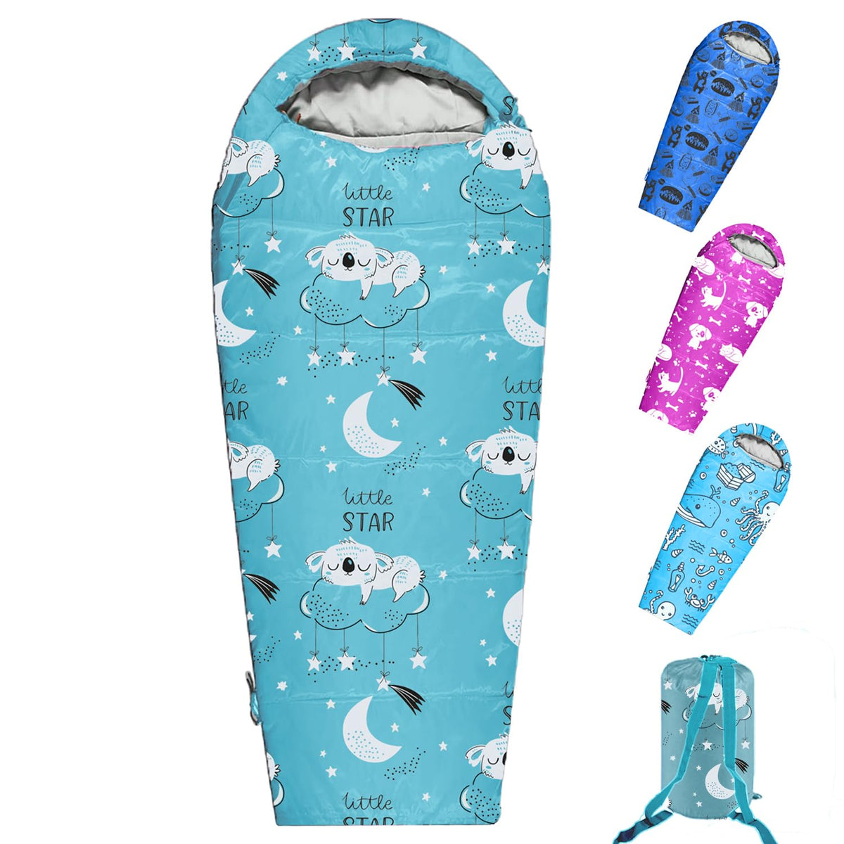 KidzAdventure Mummy Style 32 – 59F Kids Sleeping Bag with Pillow Sleeve, 4 Season, Lightweight and Backpacking Style, Ideal for Camping, Sleepover, Boys, Girls, and Youth