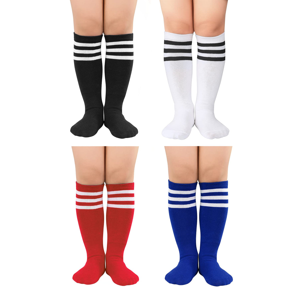 Zando 4 Pairs Kids Soccer Socks Athletic Youth Boys Girls Knee High Socks