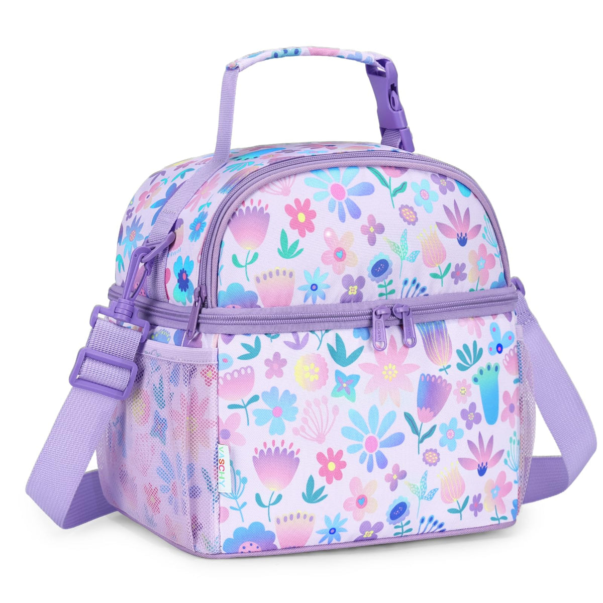 VASCHY Lunch Box Bag for Kids, Insulated Lightweight Lunch Box Tote for Toddler Girls School Daycare Kindergarten Pink Dino Print