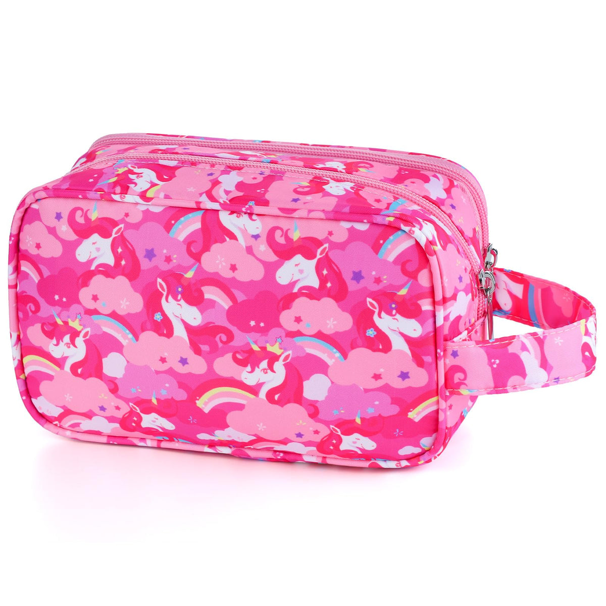 Kids Toiletry Bag for Girls, Travel Toiletry Bag for Little Young Girls Cosmetic Bag Makeup Bag Waterproof Hanging Wash Bag Toddler Toiletries, Candy Pink