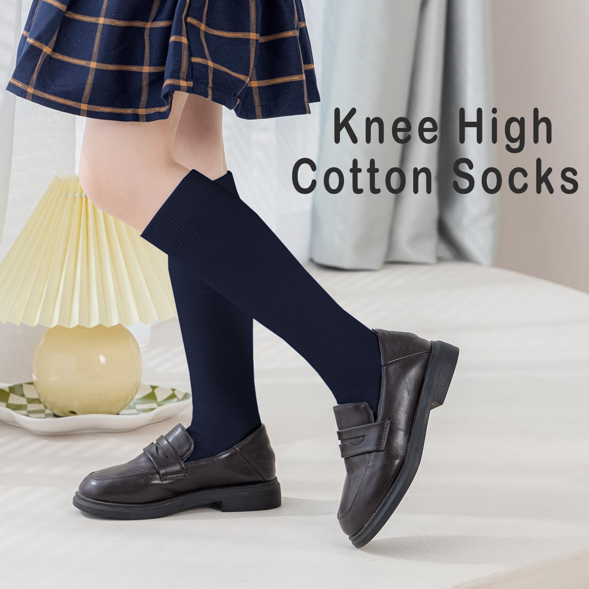 EPEIUS Girls Knee High Socks, Seamless Cotton School Uniform Socks 3-5 Pack