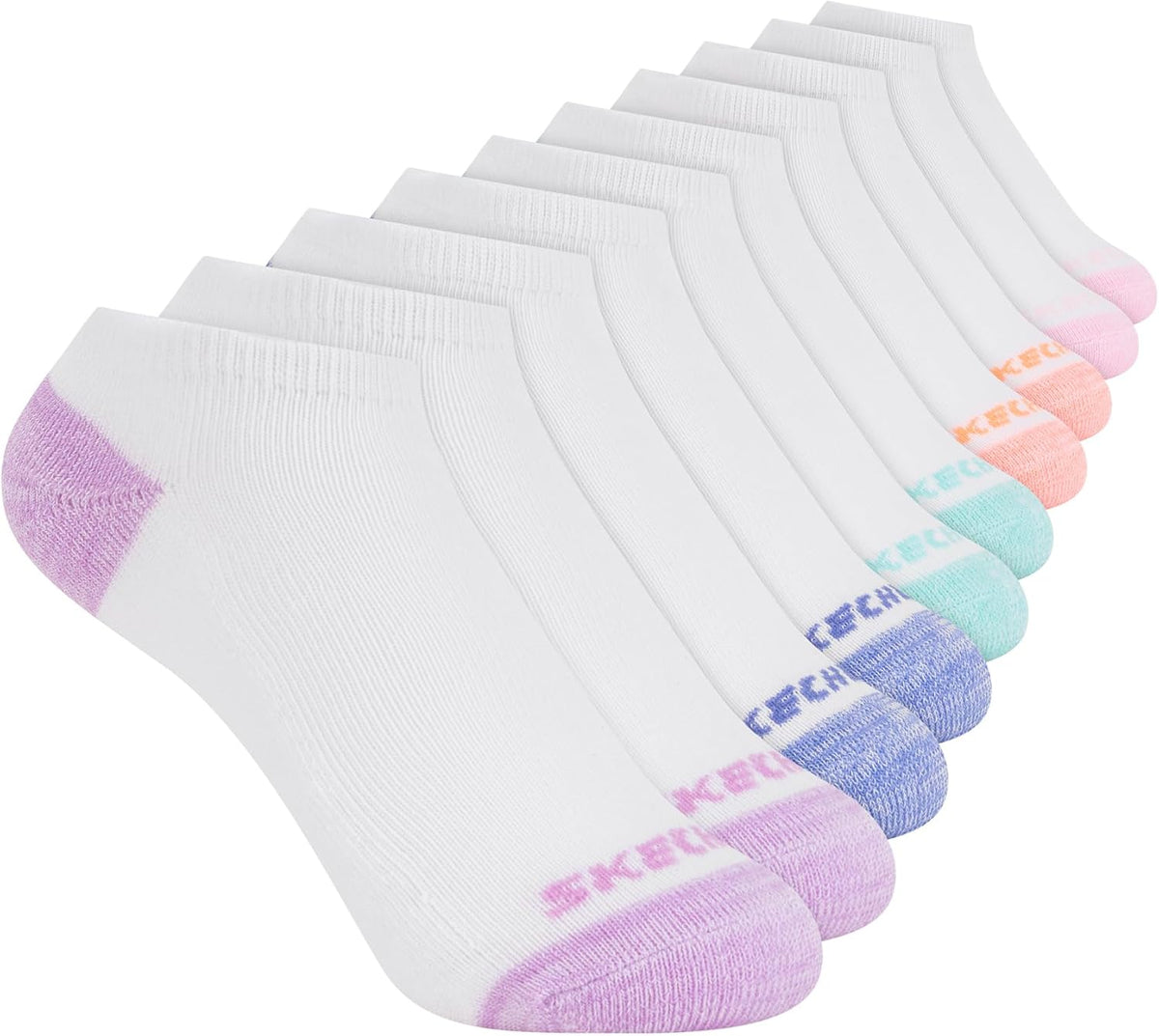 Skechers Girls 10-pack Performance No Show Socks, Everyday Wear for Kids, Soft & Comfort-fit