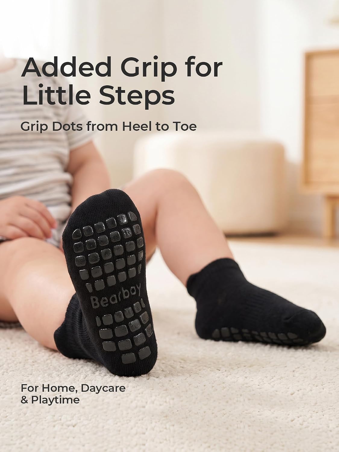 Non-Slip Baby Cotton Ankle Socks with Grippers for Toddler Walking