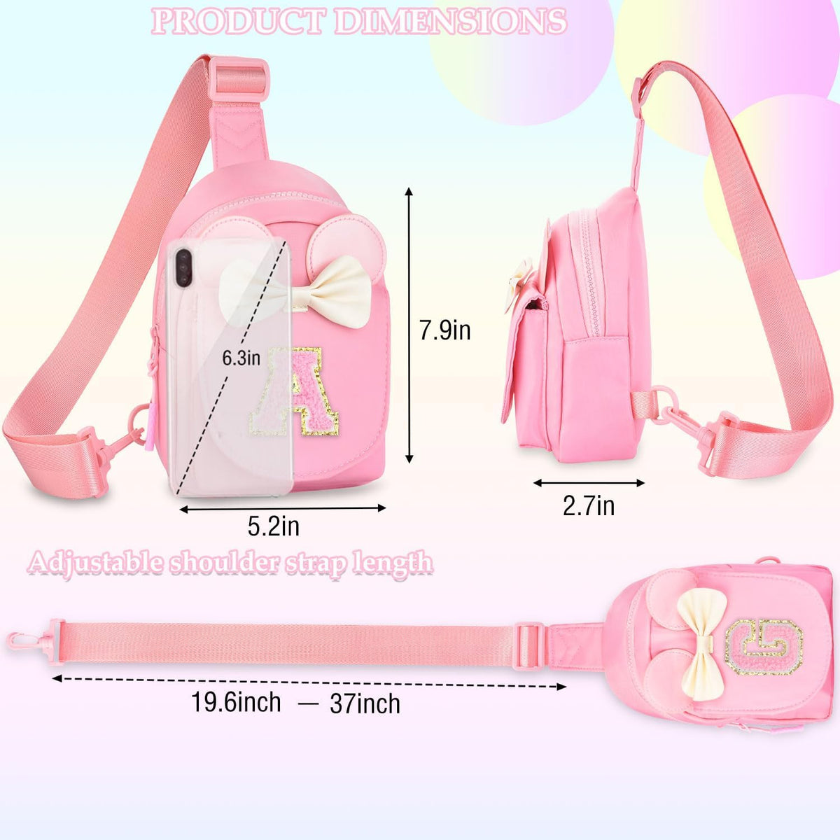 Girls Birthday Gifts for Kids - Initial Pink Small Sling Bags for Girl Fanny Pack Belt Bag for Crossbody Bags Purse for Kids Little Girl Gifts Pink A