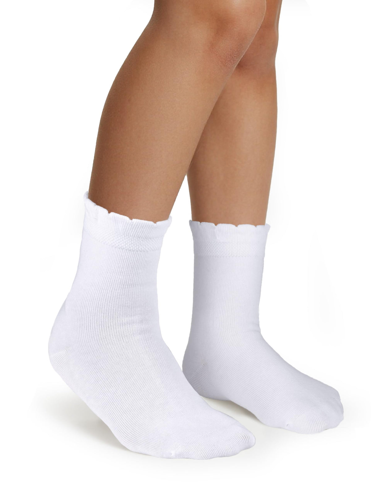 COTTON DAY Kids Girls White Dressy Textured Thin Socks Scallop Top 5 Pack