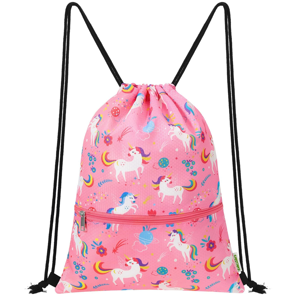 WAWSAM Kids Drawstring Backpack, Gym Swim Bag Cinch Bag for Girls Boys with Zipper Pocket