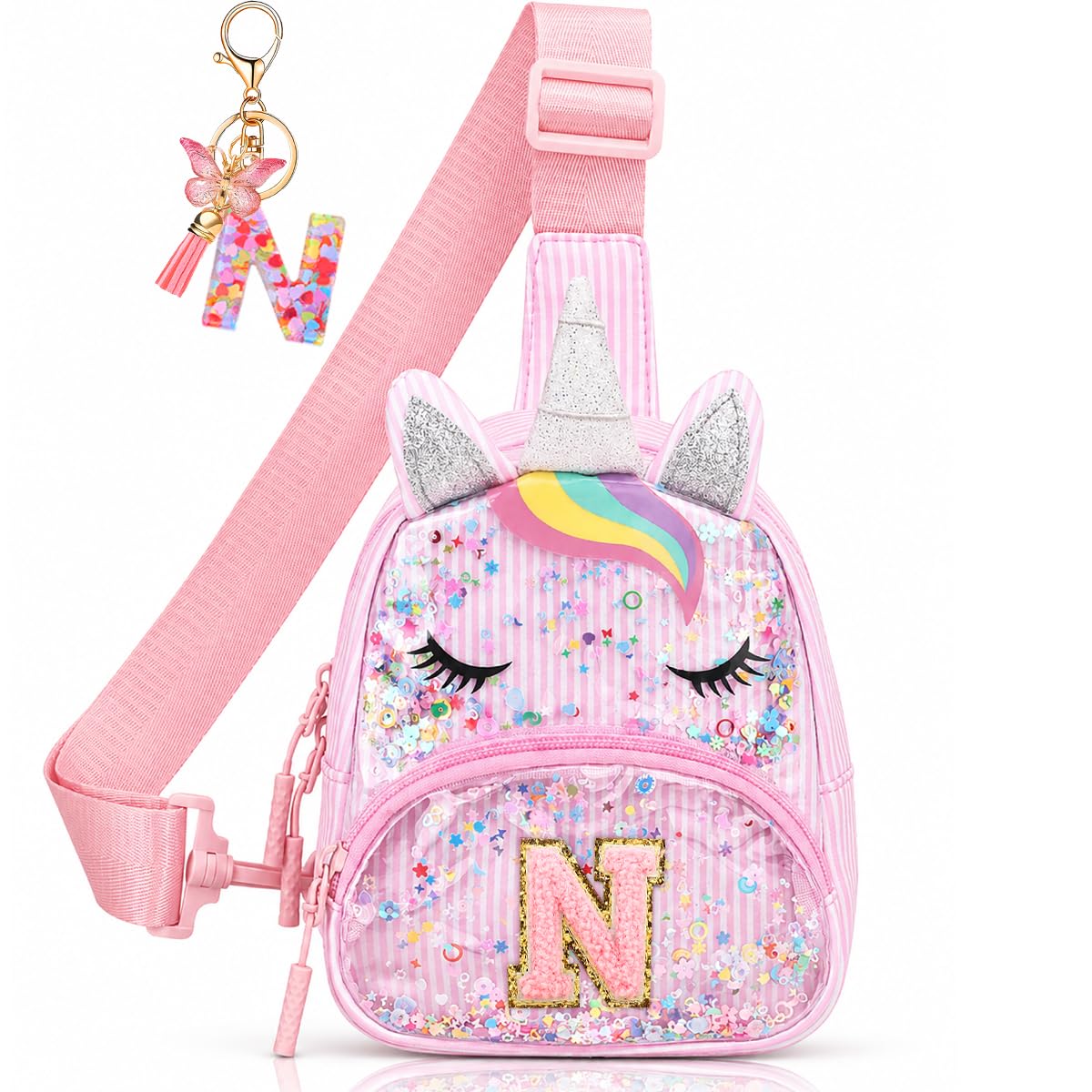 Initial Sling Bag for Girls - 3-7 Year Old Girl Birthday Gifts, Clear Letter Small Crossbody Bag Purses Toddler Kid Gifts Stuff Pink L