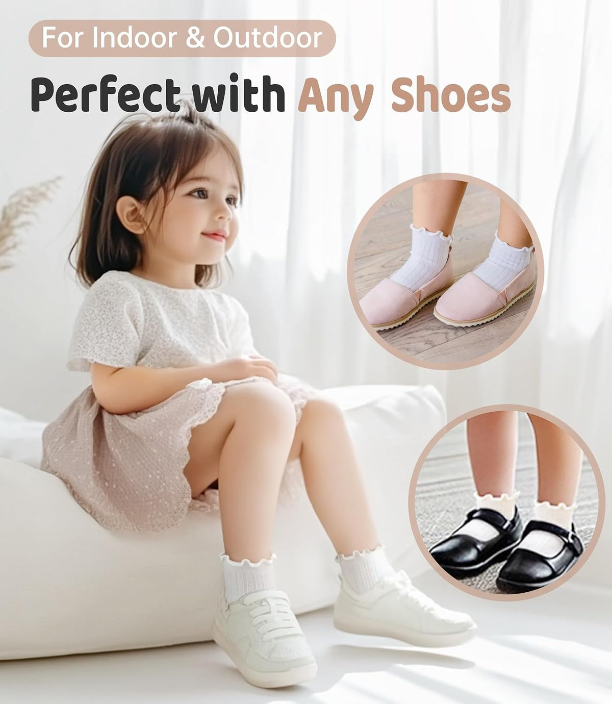 6 Pairs Toddler Ruffle Socks, 0-9 Years, Baby Little Girl Kids Grip Socks