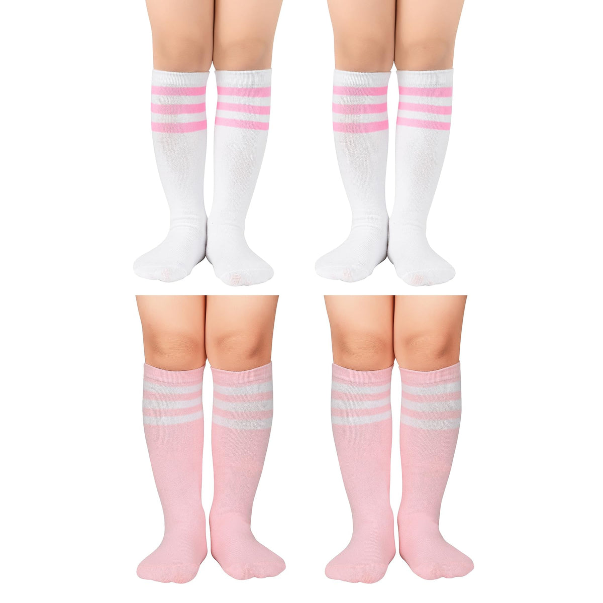 Zando 4 Pairs Kids Soccer Socks Athletic Youth Boys Girls Knee High Socks