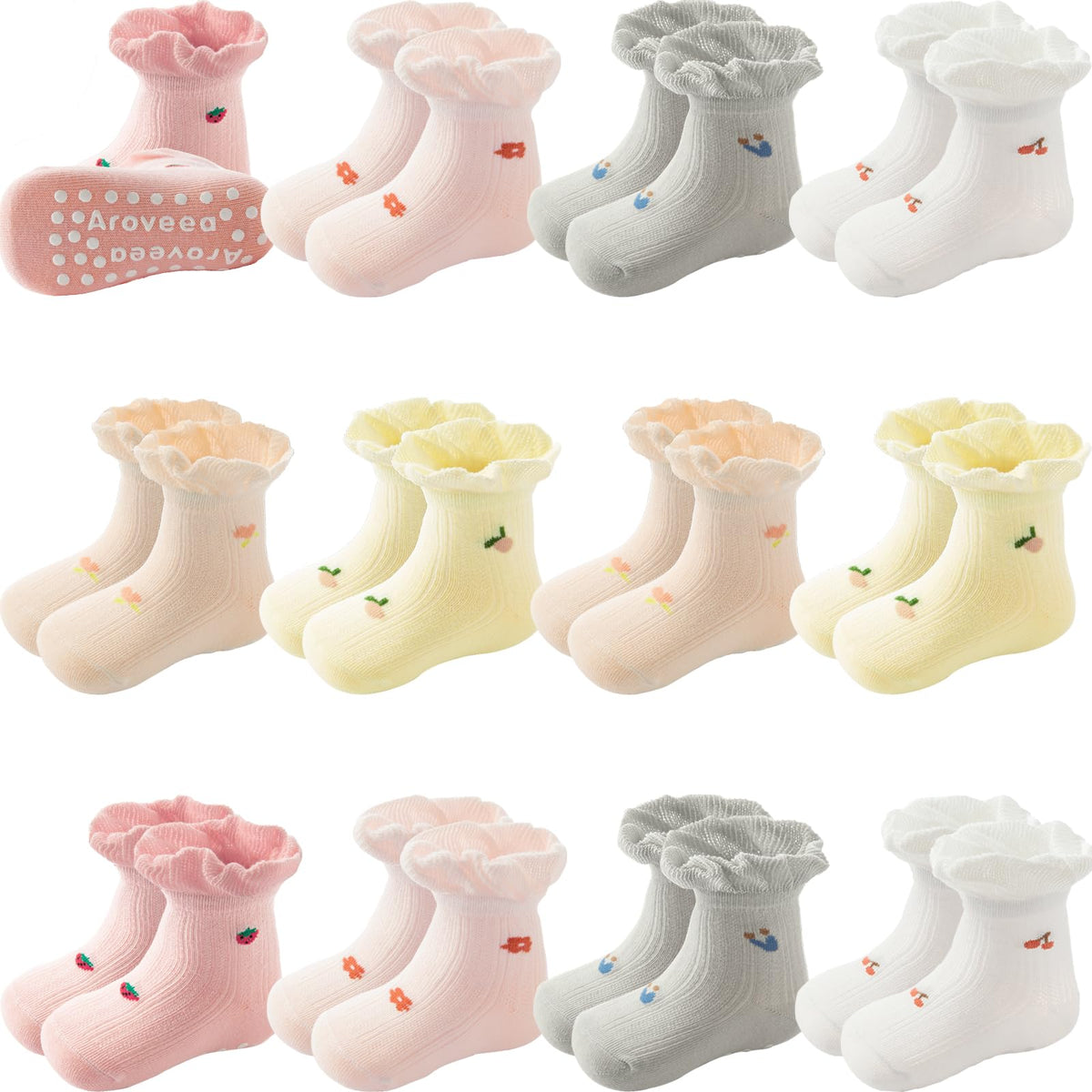 Aroveea Toddler Socks Non Slip Grip Ankle Baby 12 Pack for Kids Boys Girls