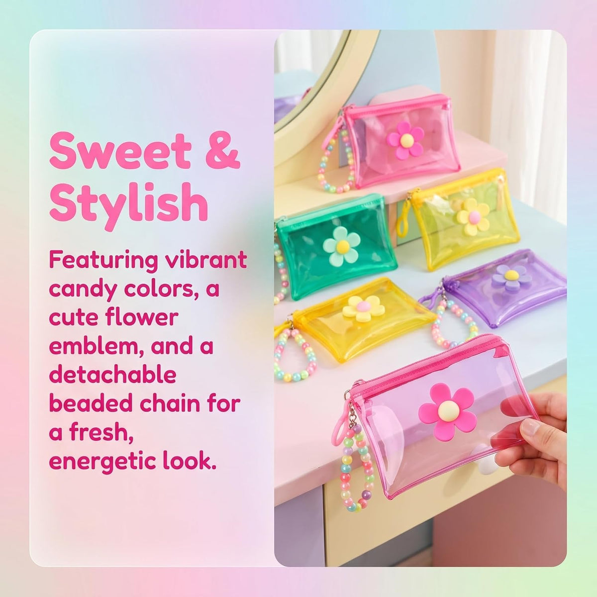 4 Pcs Transparent Cute Mini Zipper Wallet with Beaded Wrist