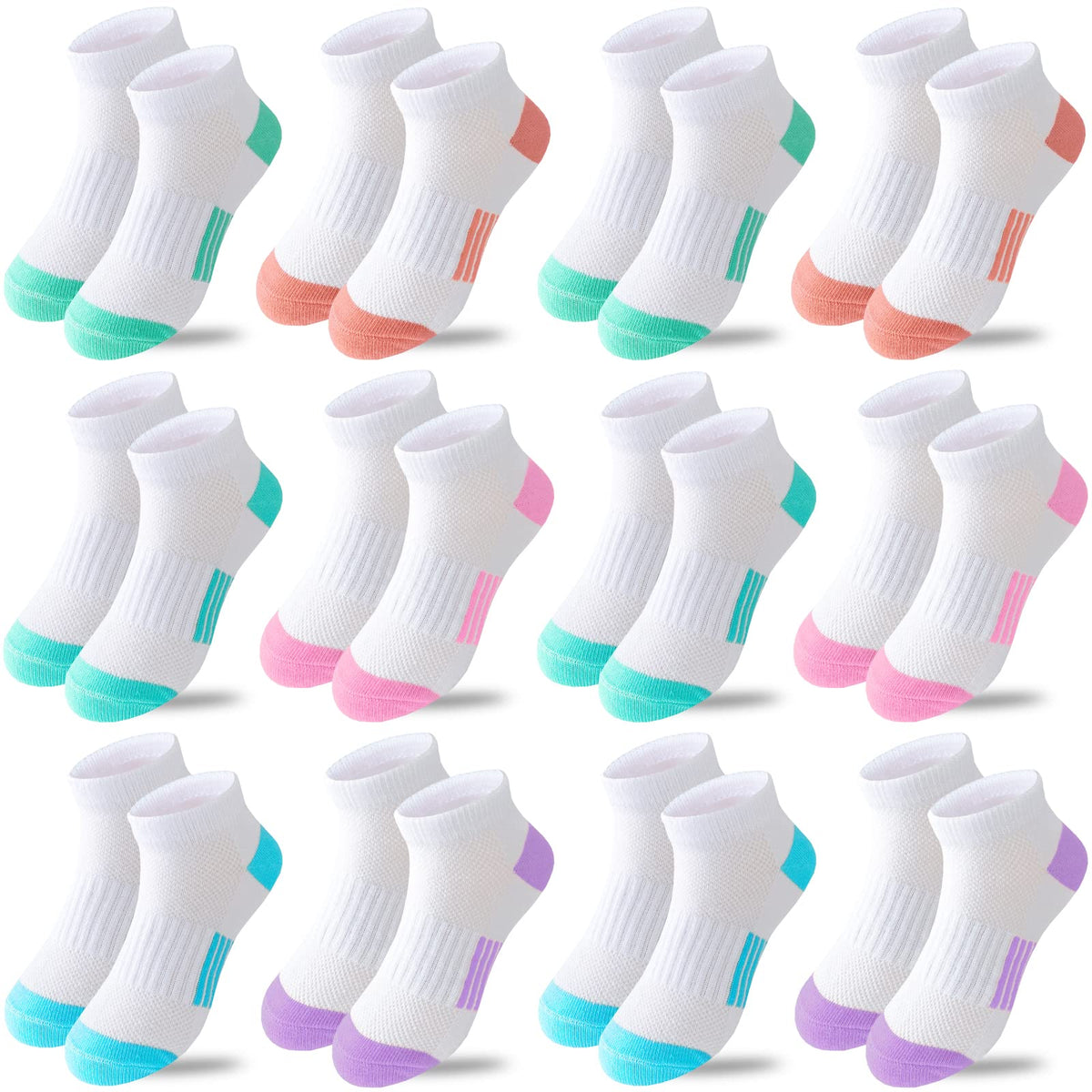 Bemeol Girls Socks 12 Pairs Ankle Athletic Socks Cotton Sports Sock For Little Big Kids