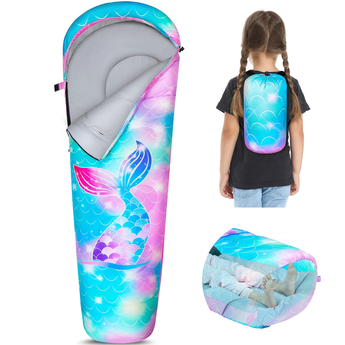 FIOBEE Kids Sleeping Bag 3 Season Camping Sleeping Bags for Girls Toddler