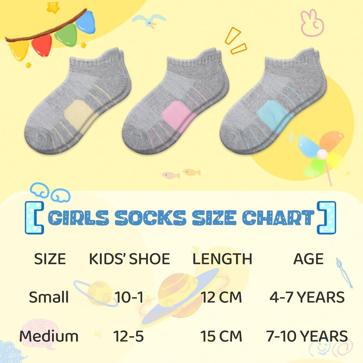 Comfoex 12 Pairs Girls Socks Ankle Athletic low cut Socks With Cushioned Sole For Little Big Kids 4-6 6-8 8-10 Years Old