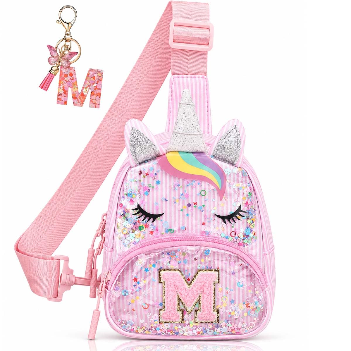 Initial Sling Bag for Girls - 3-7 Year Old Girl Birthday Gifts, Clear Letter Small Crossbody Bag Purses Toddler Kid Gifts Stuff Pink L