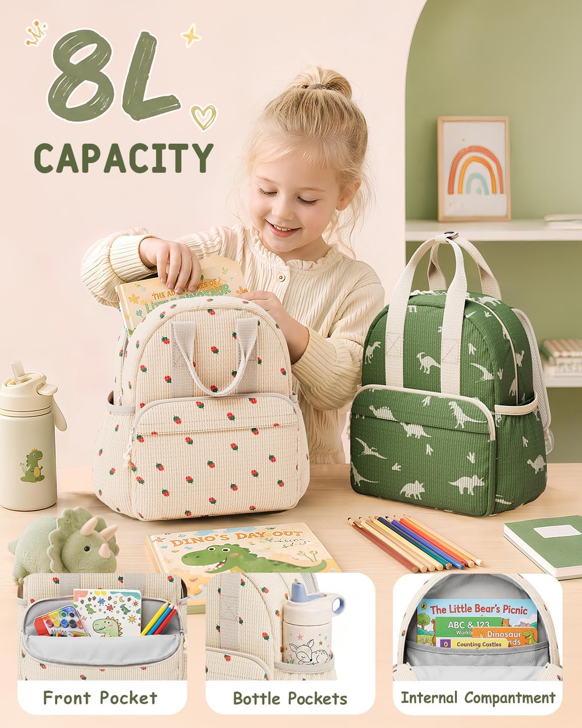 Corduroy Toddler Backpack for Preschool Boys Girls Ages 2-4