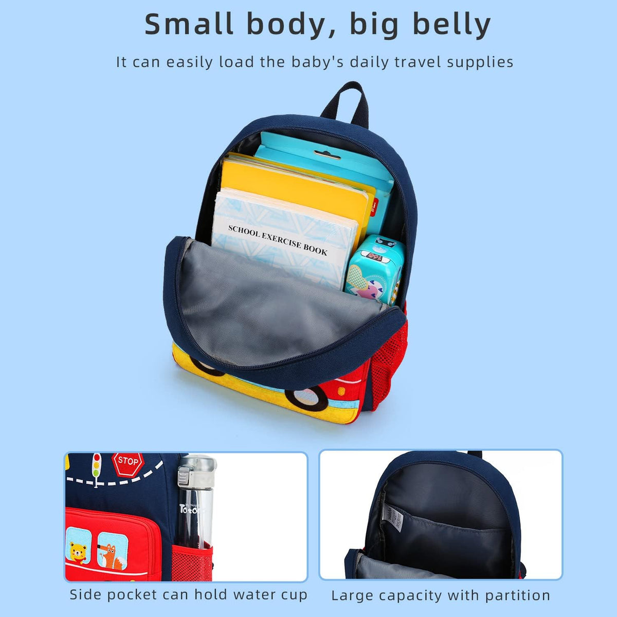 willikiva Car Dinosaur Kids Toddler Backpack for Boys and Girls Children Waterproof Preschool Bag(Red Music Party)