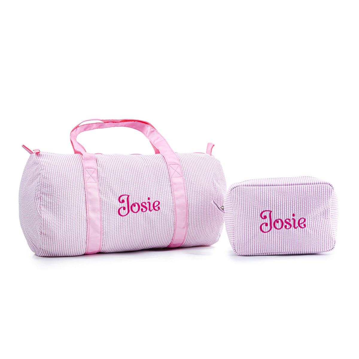 MT WORLD Personalized Duffle Bag for Kid Seersucker Cloth Overnight Duffel Bag with Name Toddler Travel Bag Custom Weekender Bag Child Small Sports Gym Ballet Dance bag Little Girls Boys (Light Blue)