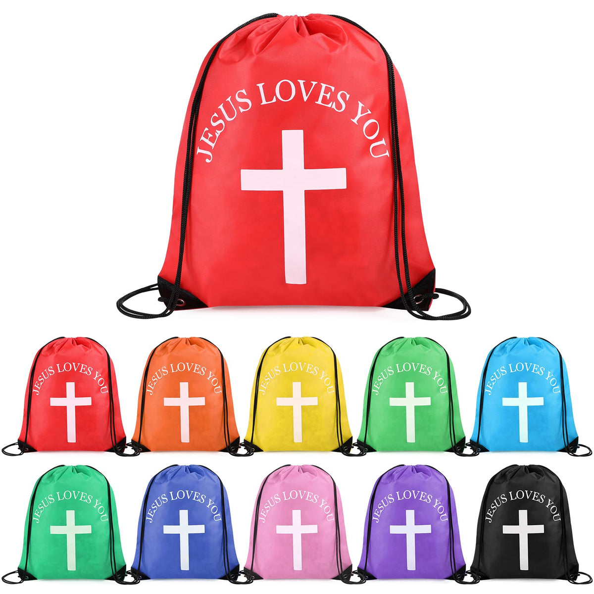 20 Pcs Large Jesus Loves You Drawstring Bags Bulk Multicolor