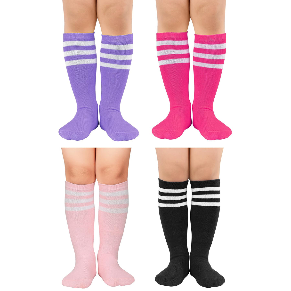 Zando 4 Pairs Kids Soccer Socks Athletic Youth Boys Girls Knee High Socks