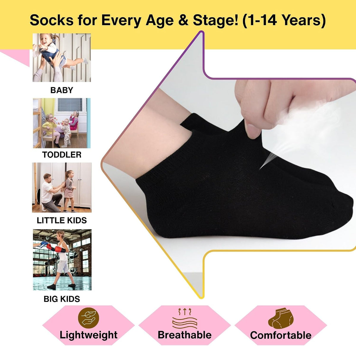 GENTABY Toddler Socks 25 Pairs Kids Ankle Socks for Boys Girls 1-14 Years