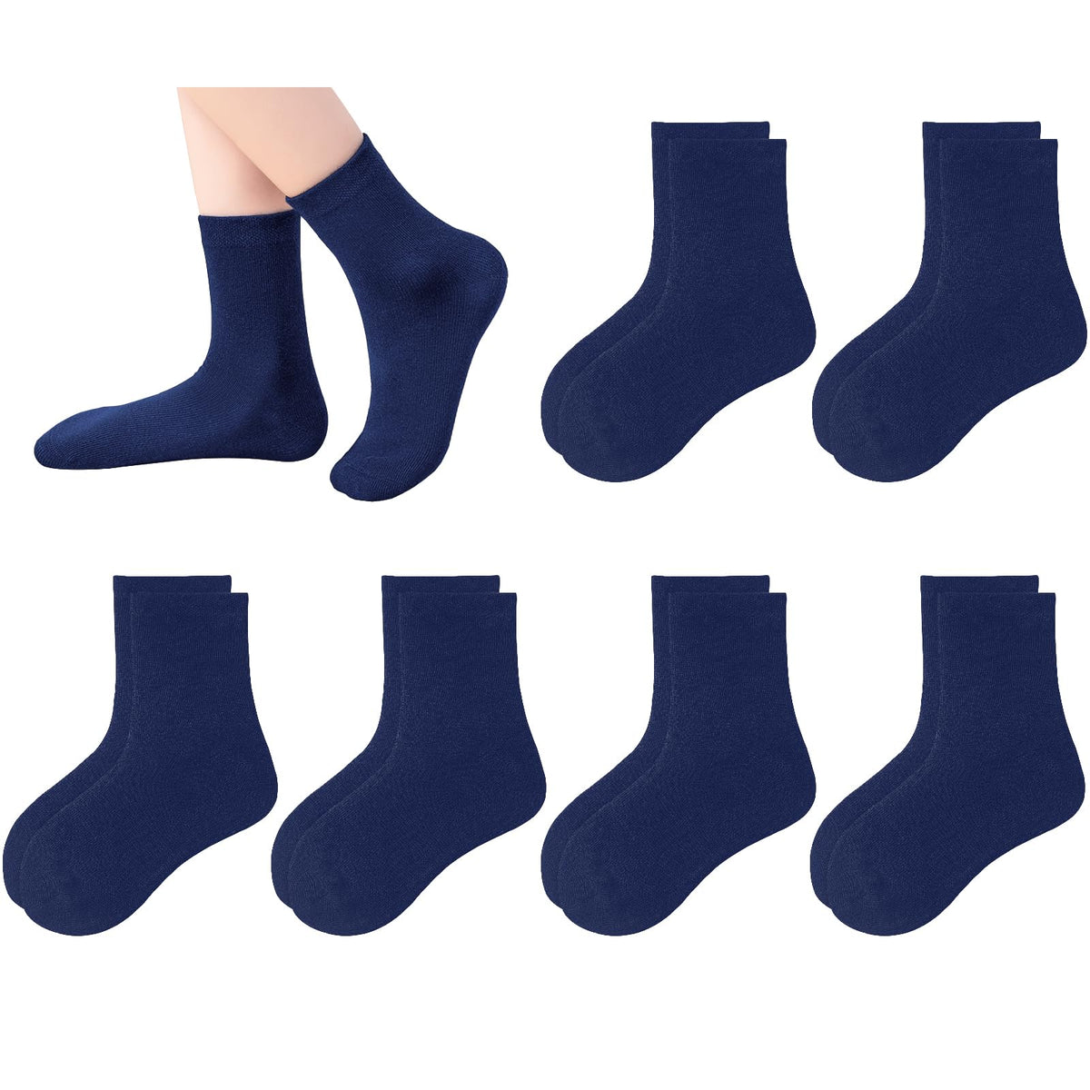 6 Pack Kids Socks Girls Socks for School Uniform Soft Cotton Seamless Toe Athletic Crew Socks