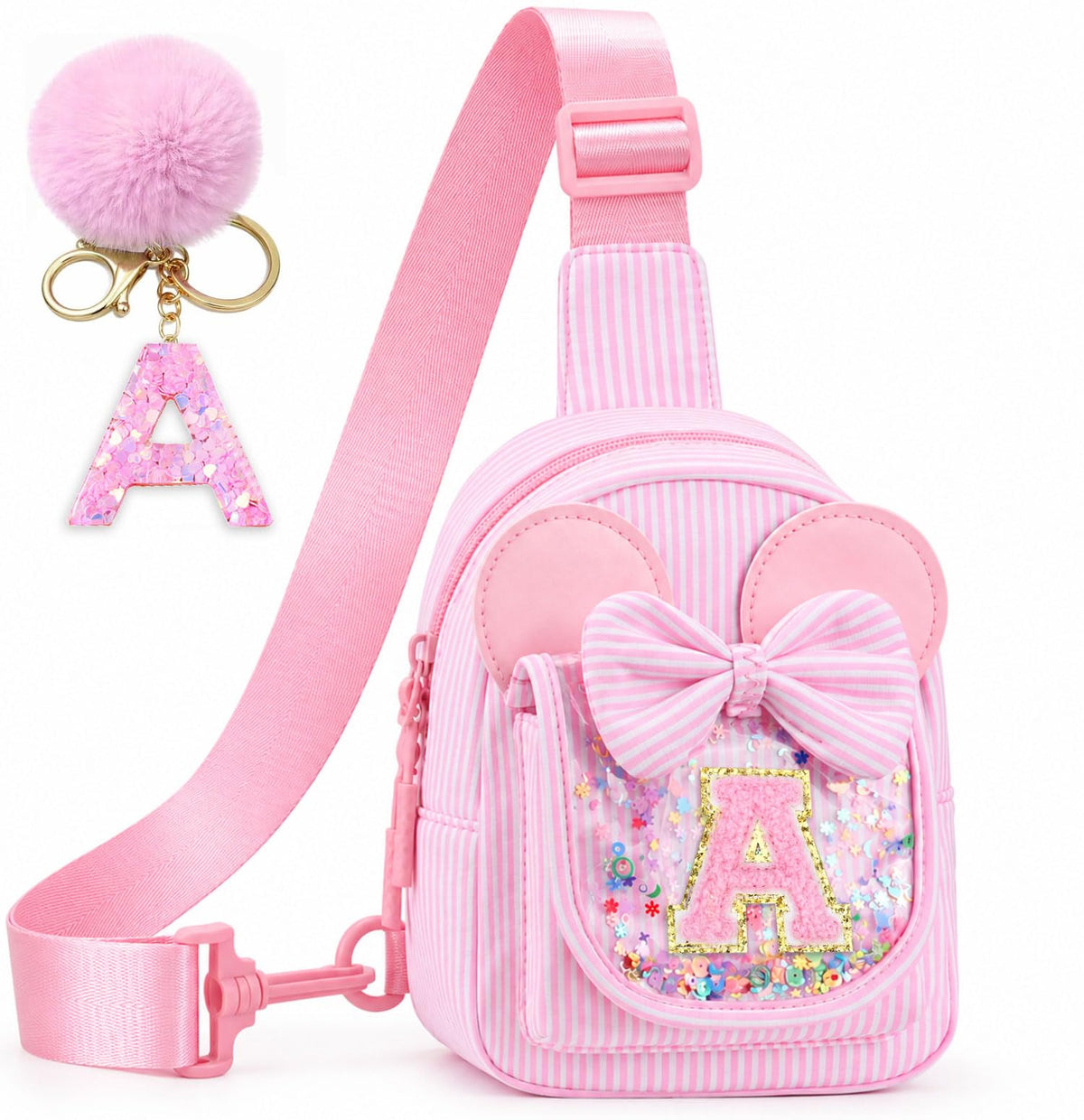 Girls Birthday Gifts for Kids - Initial Pink Small Sling Bags for Girl Fanny Pack Belt Bag for Crossbody Bags Purse for Kids Little Girl Gifts Pink A